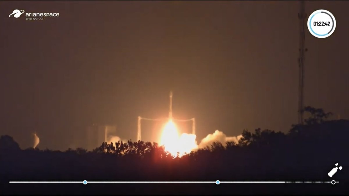 Successful Vega flight VV18 launch from Guiana Space Center, payloads Pleiades-Neo3, NorSat3, 6 U cubesats Bravo, Tyvak-182A, Lemur-2rocketCongratulations @Arianespace Teams @arianespaceceo. A return to flight for Vega after VV17 failure 